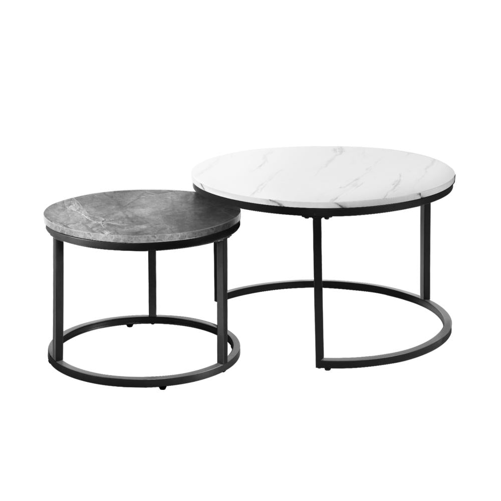 Shop Oikiture Set of 2 Coffee Table Round Nesting Side End Table White &amp; Grey  | PEROZ Australia