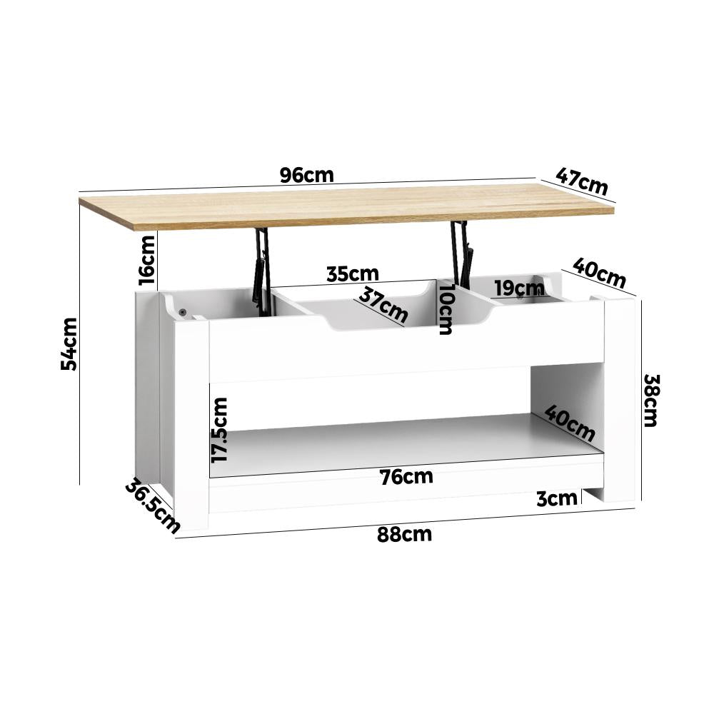 Oikiture Coffee Table Lift Up Top Modern Tables Hidden Storage Shelf Display-Coffee Table-PEROZ Accessories