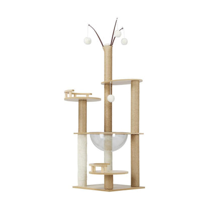Alopet 132cm Cat Tree Wooden Cat Tower with Cat Scratching Post and Acrylic Bowl