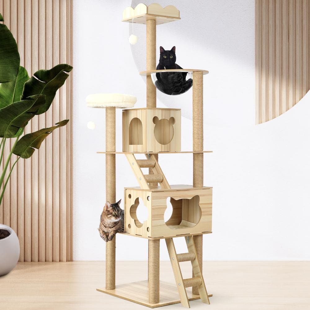 Alopet 190cm Wooden Cat Tree with Ladder, Cat Condo and Scratching Post Cat Tower-Cat Tree-PEROZ Accessories