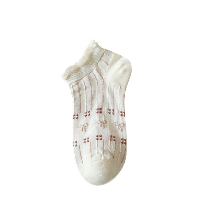 Anysox 5 Pairs One Size 35-40 Summer Short Boat Invisible Chaussette Cherry Ribbon Cotton Ankle Breathable Women Sock-Socks-PEROZ Accessories
