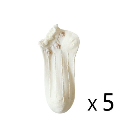 Anysox 5 Pairs One Size 35-40 Summer Short Boat Invisible Chaussette Flower Print Cotton Ankle Breathable Women Sock-Socks-PEROZ Accessories