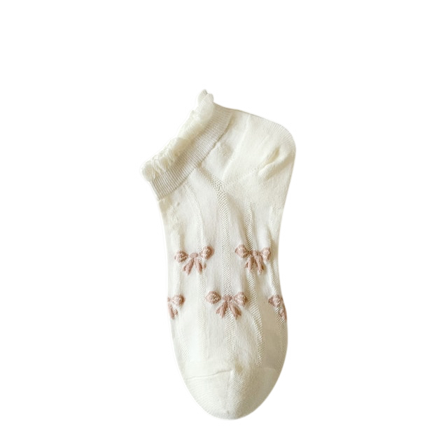 Anysox 5 Pairs One Size 35-40 Cute Summer Short Boat Invisible Chaussette Ribbon Print Cotton Ankle Breathable Women Sock-Socks-PEROZ Accessories