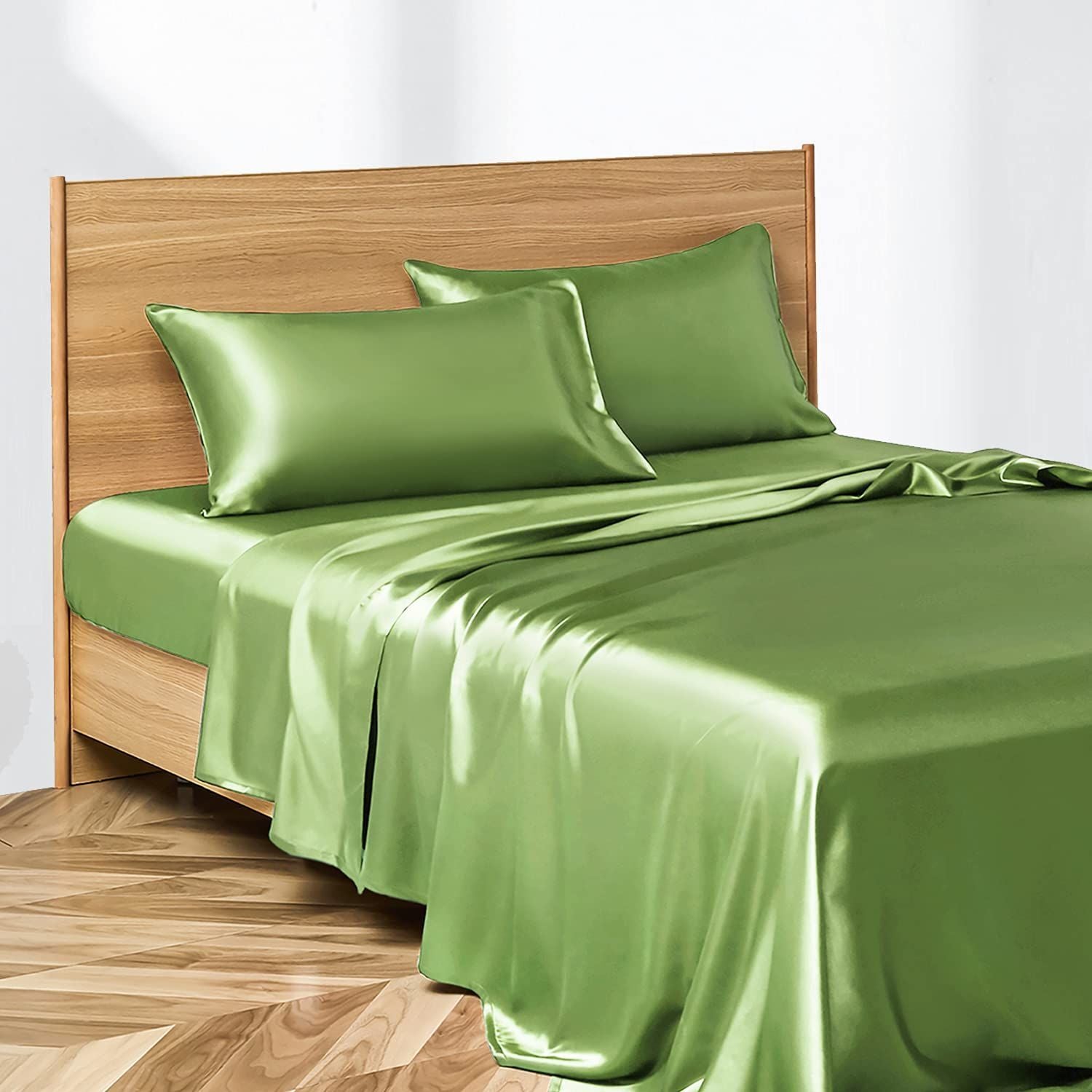 Anyhouz Fitted Sheet 180x200cm Jade Luxury Silky Beddings Set with Pillow Cases-Beddings-PEROZ Accessories