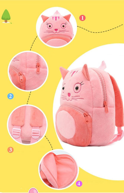 Anykidz 3D Pink Cat Kids School Backpack Cute Cartoon Animal Style Children Toddler Plush Bag Perfect Accessories For Boys and Girls-Backpacks-PEROZ Accessories