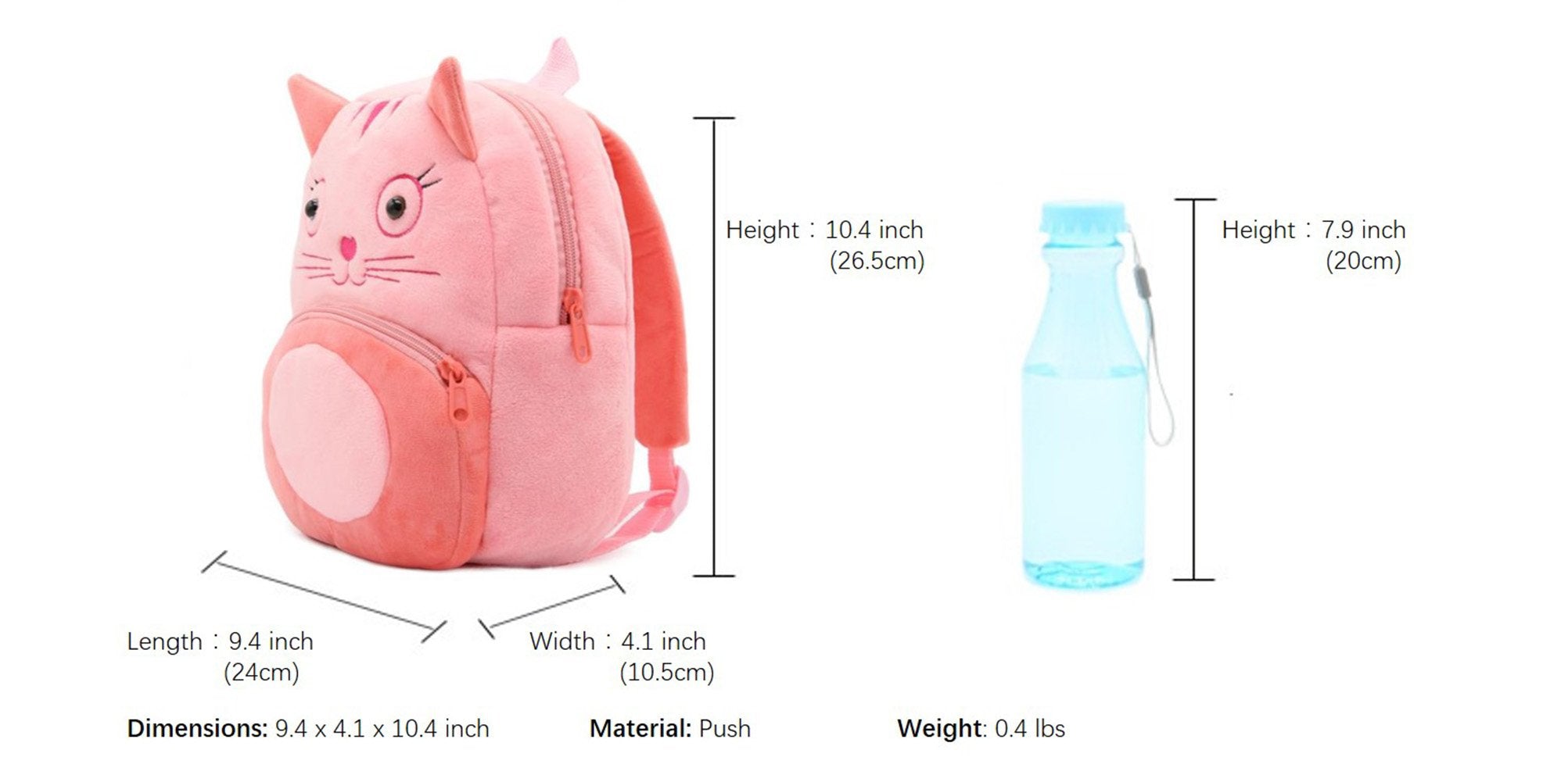 Anykidz 3D Pink Cat Kids School Backpack Cute Cartoon Animal Style Children Toddler Plush Bag Perfect Accessories For Boys and Girls-Backpacks-PEROZ Accessories