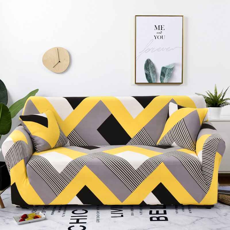 Anyhouz 1 Seater Sofa Cover Yellow Wave Style and Protection For Living Room Sofa Chair Elastic Stretchable Slipcover-Slipcovers-PEROZ Accessories