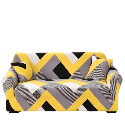 Anyhouz 4 Seater Sofa Cover Yellow Wave Style and Protection For Living Room Sofa Chair Elastic Stretchable Slipcover-Slipcovers-PEROZ Accessories