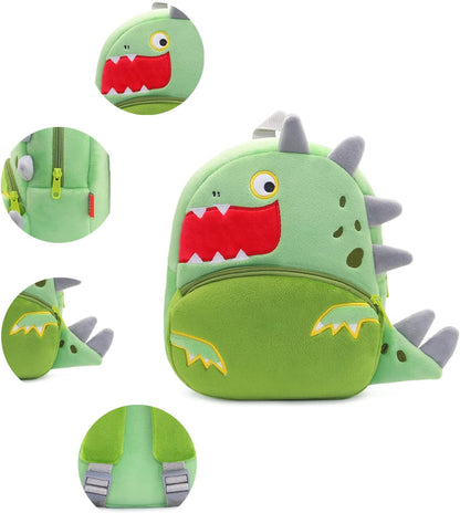 Anykidz 3D Green Big Mouth Dinosaur Kids School Backpack Cute Cartoon Animal Style Children Toddler Plush Bag Perfect Accessories For Boys and Girls-Backpacks-PEROZ Accessories