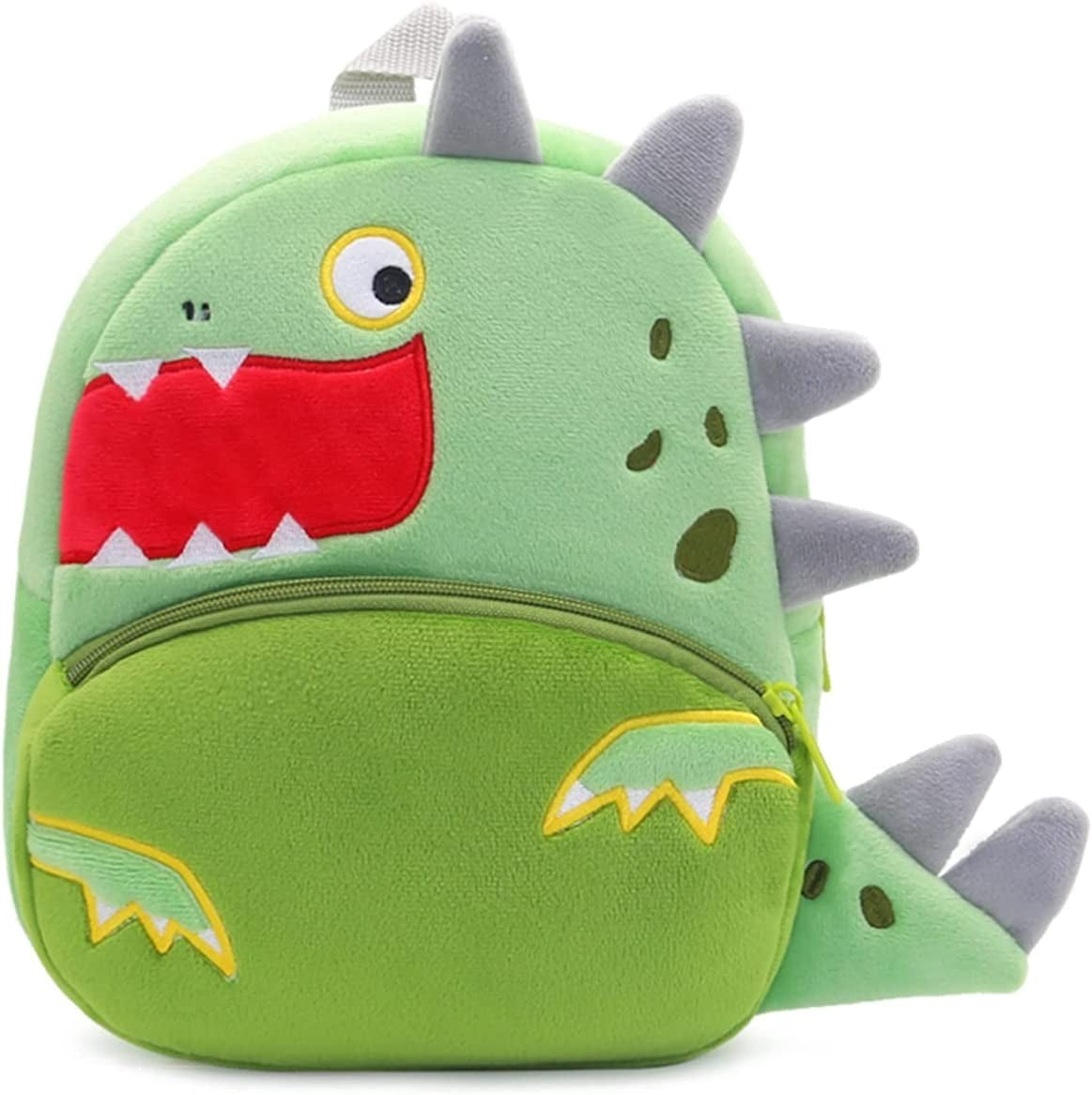 Anykidz 3D Green Big Mouth Dinosaur Kids School Backpack Cute Cartoon Animal Style Children Toddler Plush Bag Perfect Accessories For Boys and Girls-Backpacks-PEROZ Accessories