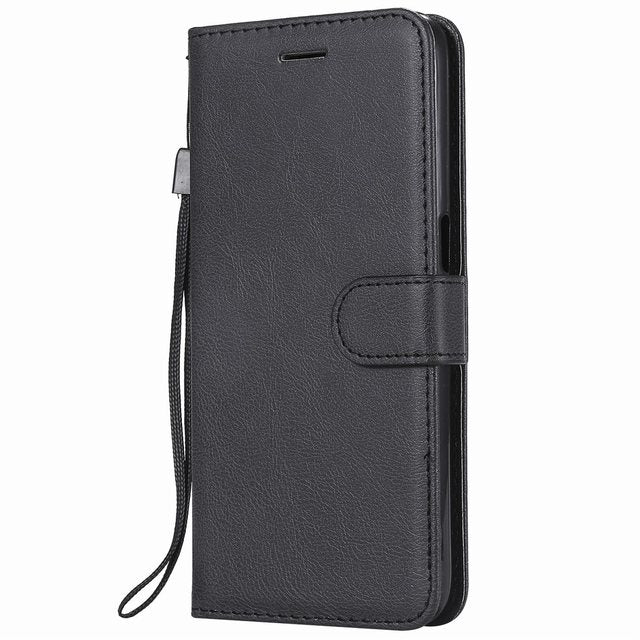 Anymob Xiaomi Redmi Case Black Luxury Solid Color Leather Wallet Flip Phone Cover Protection-Mobile Phone Cases-PEROZ Accessories