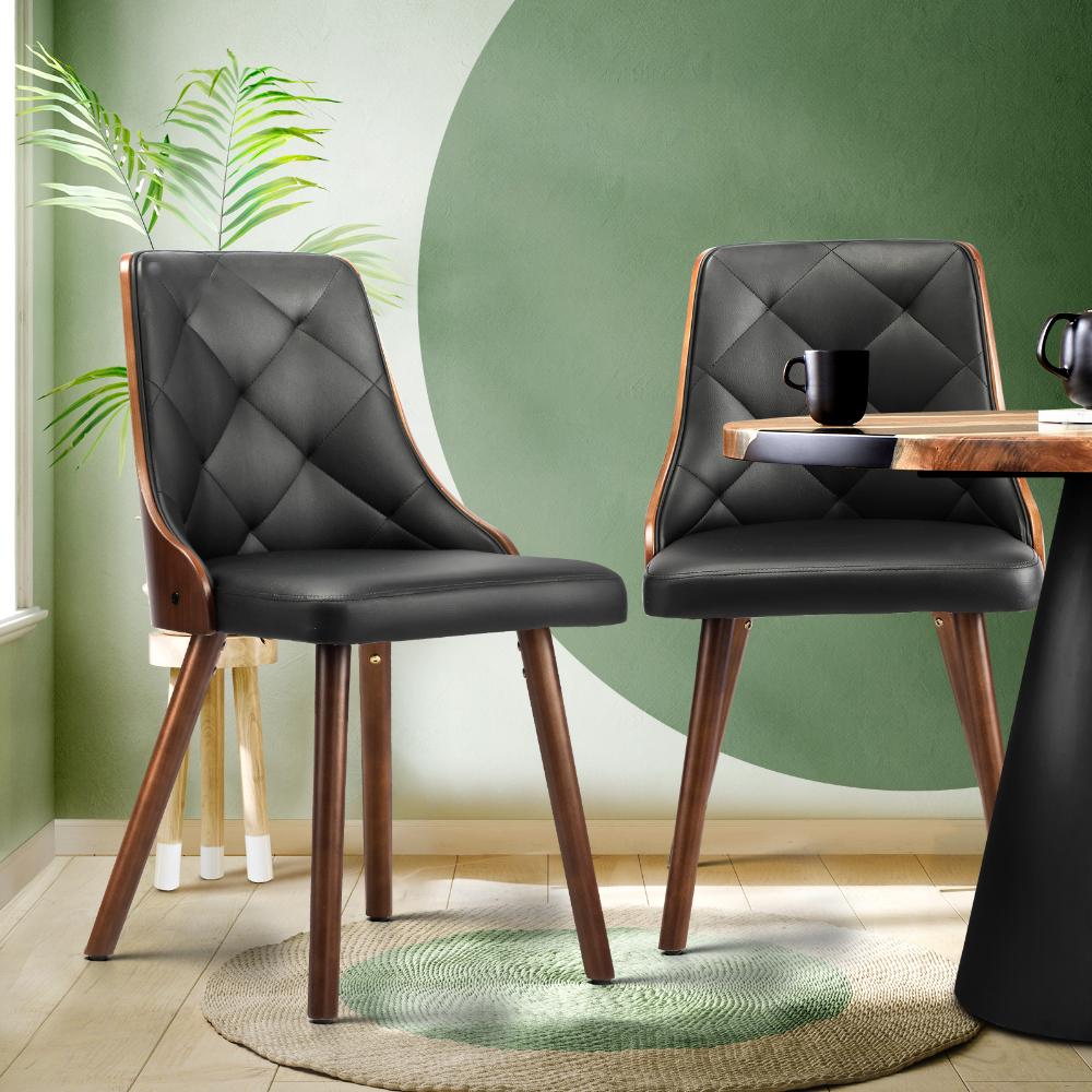 Oikiture Dining Chairs Wooden Chair Kitchen Cafe Faux Leather Padded Seat x2-Dining Chair-PEROZ Accessories