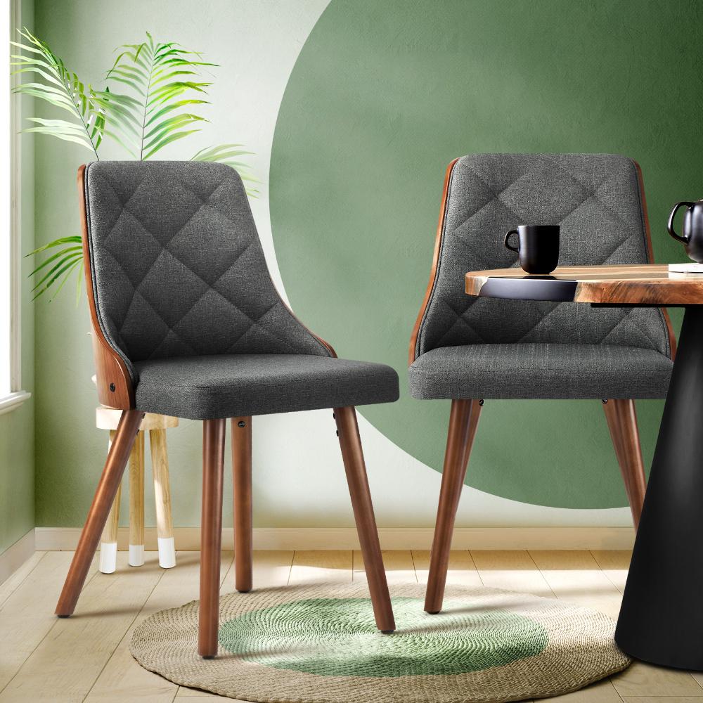Oikiture Dining Chairs Wooden Chair Kitchen Cafe Faux Linen fabric Padded Seatx2-Dining Chair-PEROZ Accessories