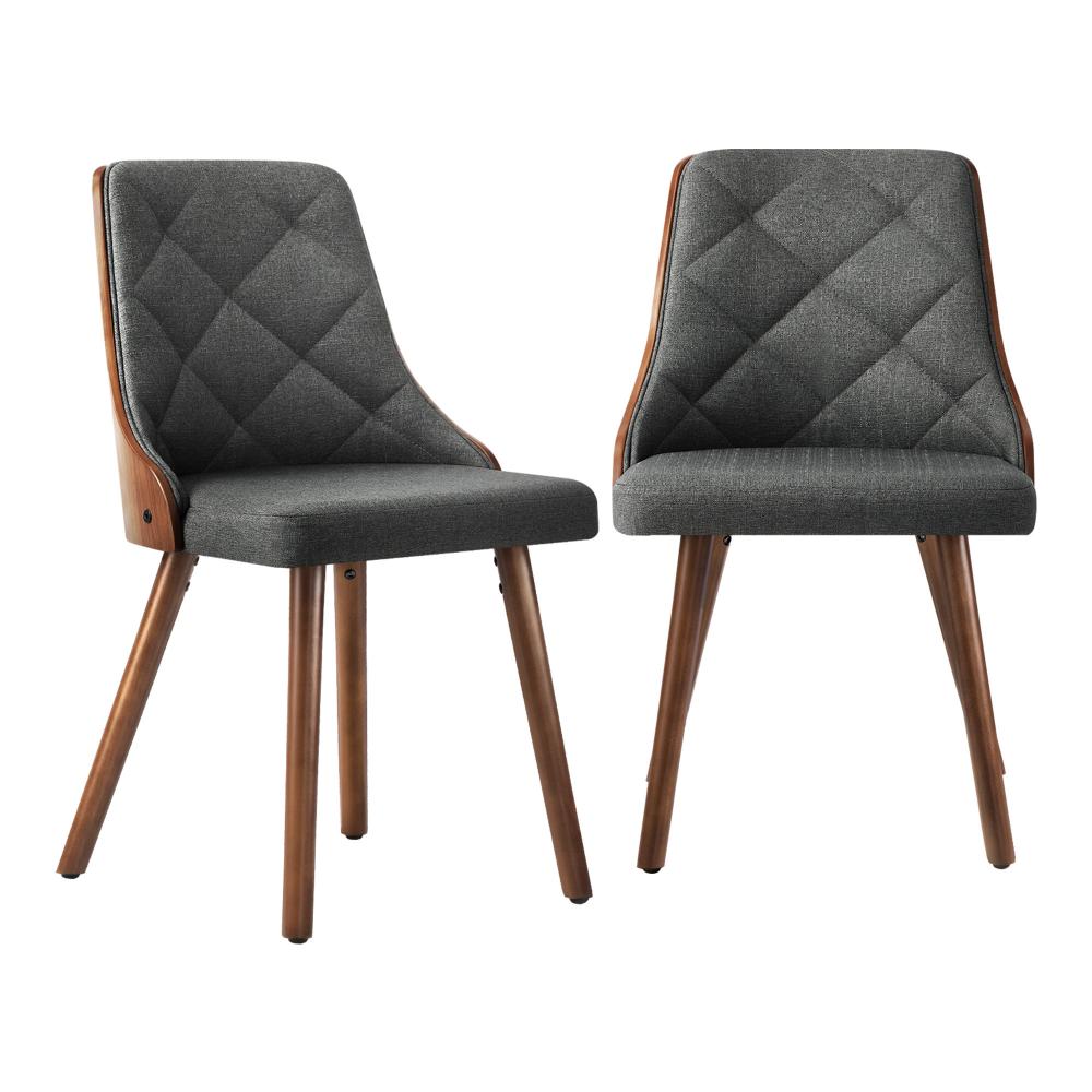 Oikiture Dining Chairs Wooden Chair Kitchen Cafe Faux Linen fabric Padded Seatx2-Dining Chair-PEROZ Accessories