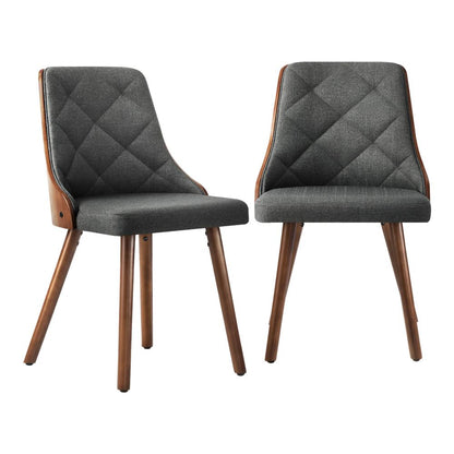 Oikiture Dining Chairs Wooden Chair Kitchen Cafe Faux Linen fabric Padded Seatx2-Dining Chair-PEROZ Accessories