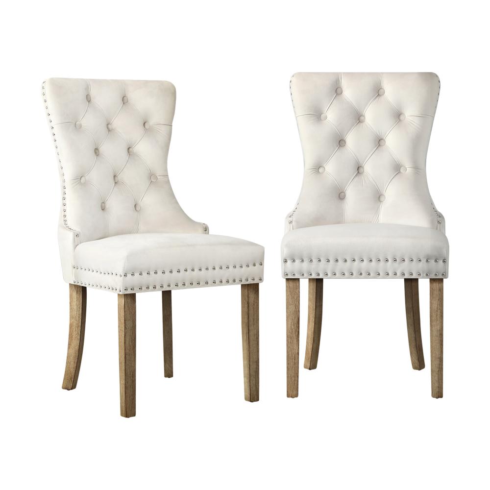 Oikiture Velert Dining Chair with Wooden Frame and French Tufted X2 Beige-Dining Chair-PEROZ Accessories