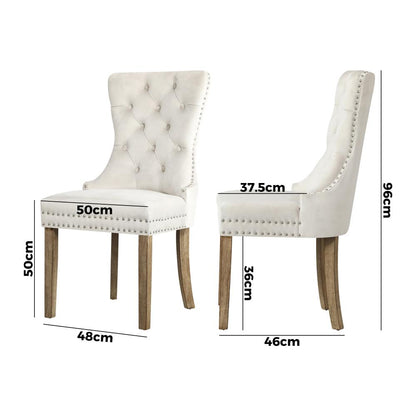 Oikiture Velert Dining Chair with Wooden Frame and French Tufted X2 Beige-Dining Chair-PEROZ Accessories
