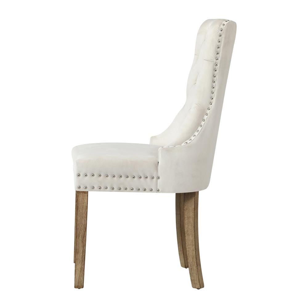 Oikiture Velert Dining Chair with Wooden Frame and French Tufted X2 Beige-Dining Chair-PEROZ Accessories