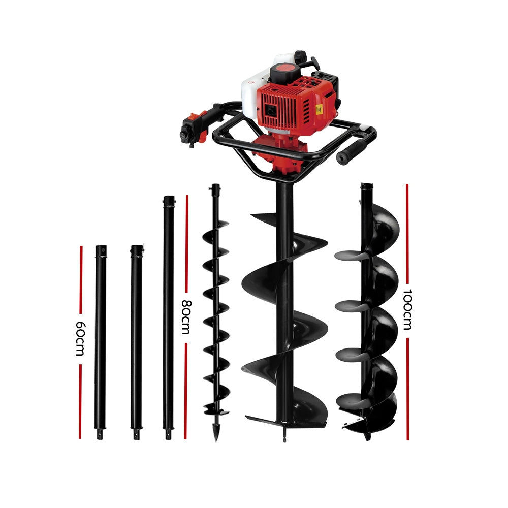 Giantz 92CC Petrol Post Hole Digger Drill Borer Fence Extension Auger Bits-Tools &gt; Industrial Tools-PEROZ Accessories