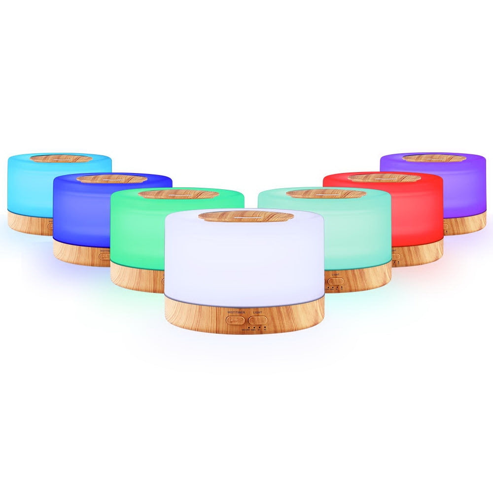 DEVANTI Aroma Diffuser Aromatherapy LED Night Light Air Humidifier Purifier Round Light Wood Grain 500ml Remote Control-Appliances &gt; Aroma Diffusers &amp; Humidifiers-PEROZ Accessories