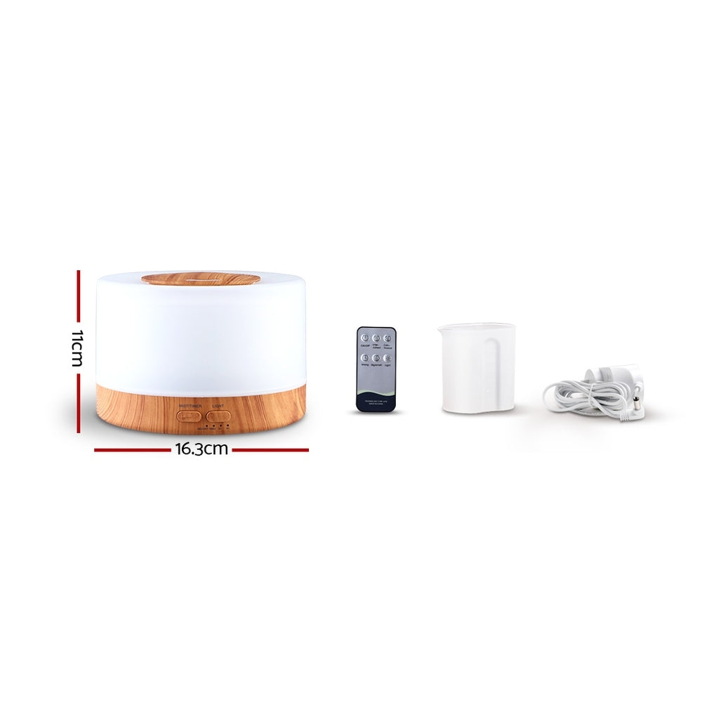 DEVANTI Aroma Diffuser Aromatherapy LED Night Light Air Humidifier Purifier Round Light Wood Grain 500ml Remote Control-Appliances > Aroma Diffusers & Humidifiers-PEROZ Accessories