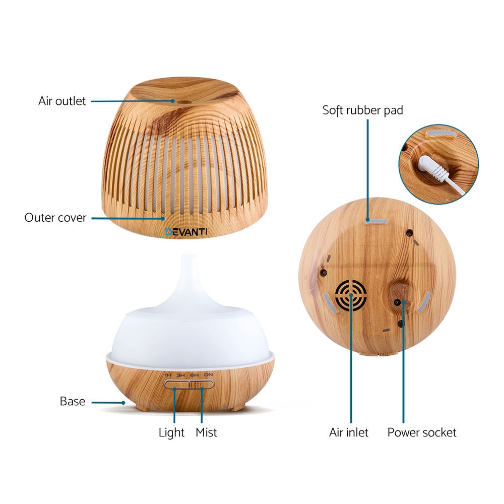 Devanti Aromatherapy Diffuser Aroma Essential Oils Air Humidifier LED Light 400ml-Appliances &gt; Aroma Diffusers &amp; Humidifiers-PEROZ Accessories