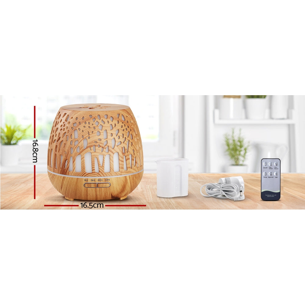 Devanti Aroma Diffuser Aromatherapy Humidifier Essential Oil Ultrasonic Cool Mist Wood Grain Remote Control 400ml-Appliances > Aroma Diffusers & Humidifiers-PEROZ Accessories