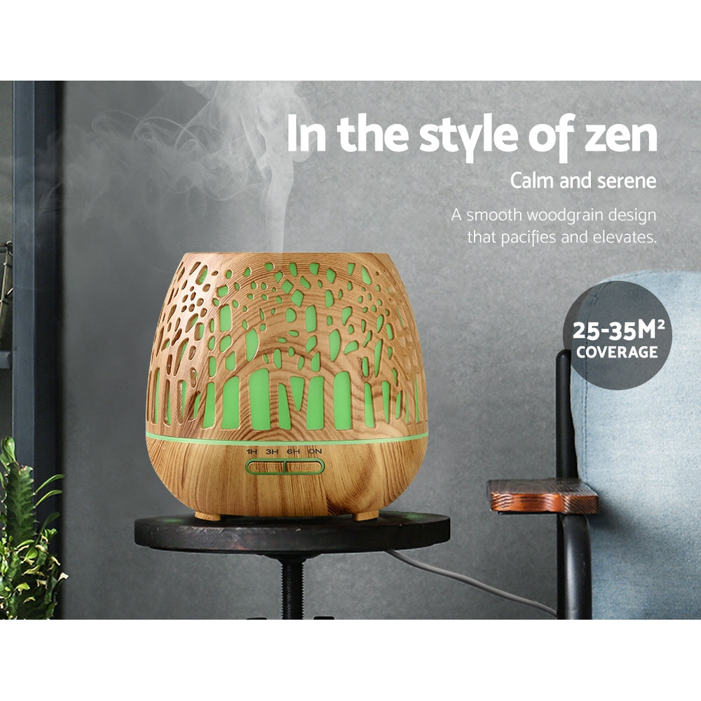 Devanti Aroma Diffuser Aromatherapy Humidifier Essential Oil Ultrasonic Cool Mist Wood Grain Remote Control 400ml-Appliances &gt; Aroma Diffusers &amp; Humidifiers-PEROZ Accessories
