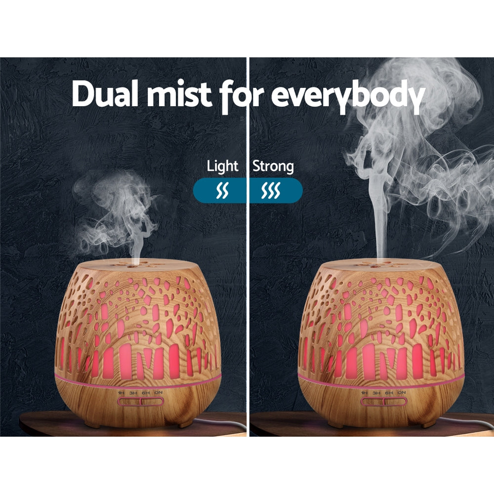 Devanti Aroma Diffuser Aromatherapy Humidifier Essential Oil Ultrasonic Cool Mist Wood Grain Remote Control 400ml-Appliances &gt; Aroma Diffusers &amp; Humidifiers-PEROZ Accessories