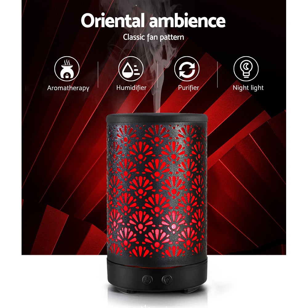 Devanti Aroma Diffuser Aromatherapy Essential Oils Metal Cover Ultrasonic Cool Mist 100ml Remote Control Black-Appliances &gt; Aroma Diffusers &amp; Humidifiers-PEROZ Accessories