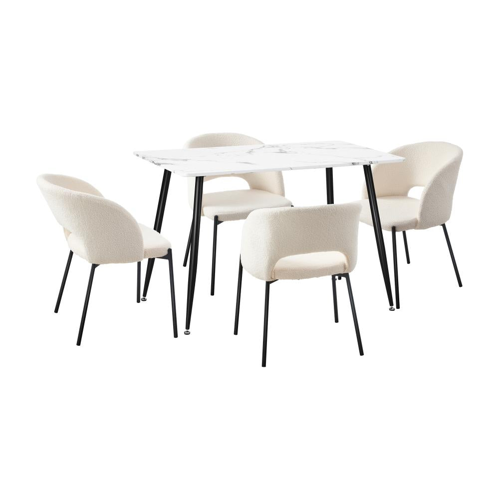 Oikiture 120cm Rectangle Dining Table with 4PCS Dining Chairs Sherpa White |PEROZ Australia