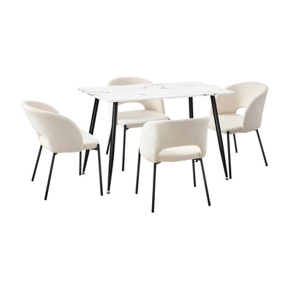 Oikiture 120cm Rectangle Dining Table with 4PCS Dining Chairs Sherpa White |PEROZ Australia
