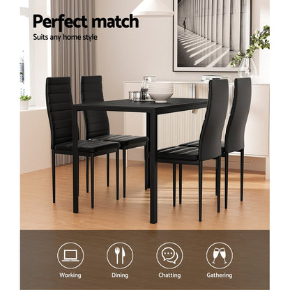 Artiss Dining Chairs and Table Dining Set 4 Chair Set Of 5 Wooden Top Black-Dining Sets - Peroz Australia - Image - 8
