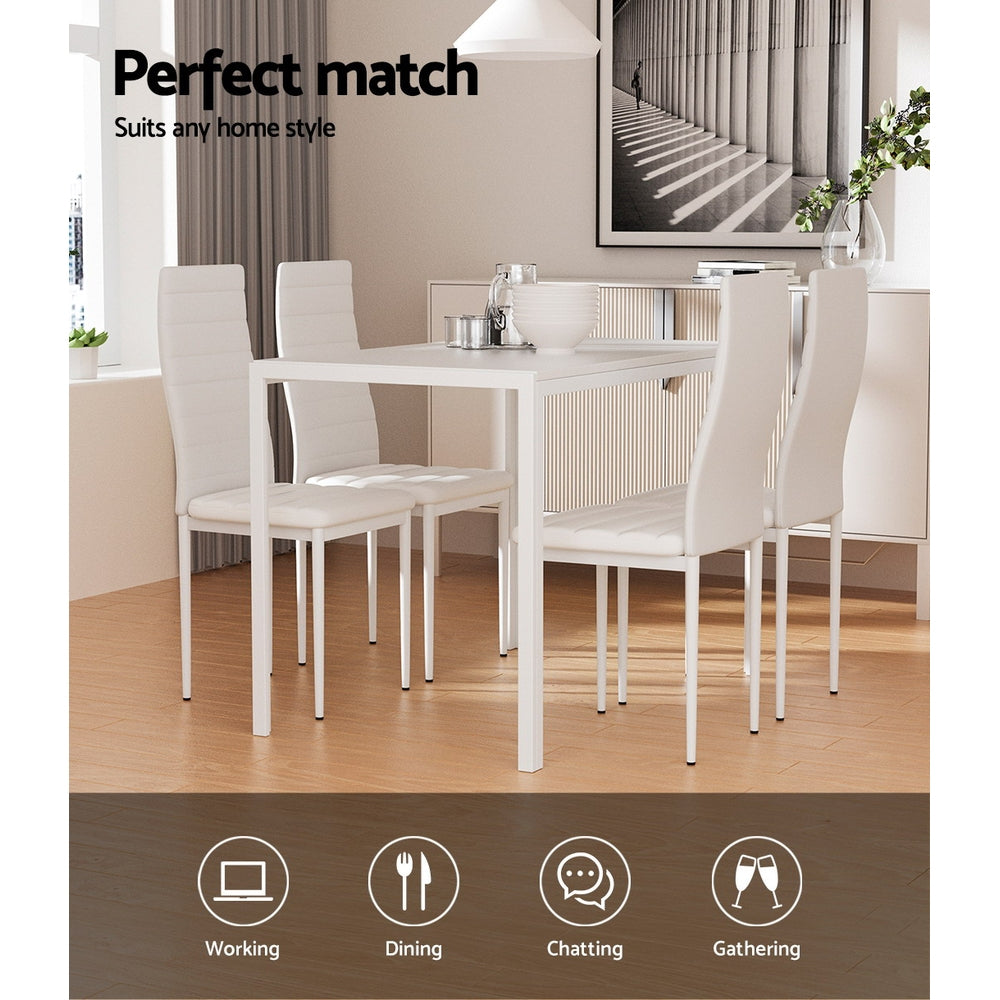 Artiss Dining Chairs and Table Dining Set 4 Chair Set Of 5 Wooden Top White-Dining Sets - Peroz Australia - Image - 8
