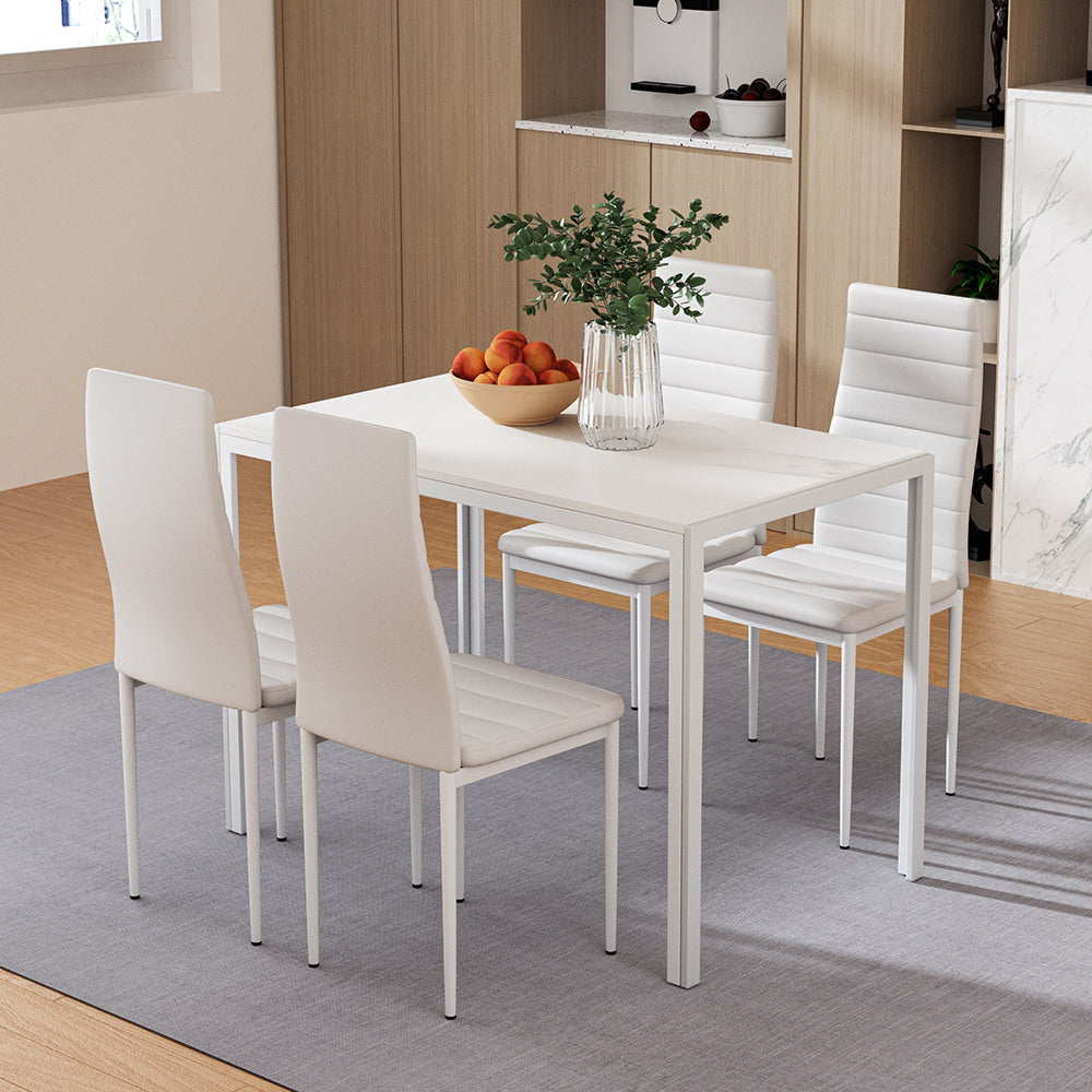 Artiss Dining Chairs and Table Dining Set 4 Chair Set Of 5 Wooden Top White-Dining Sets - Peroz Australia - Image - 1