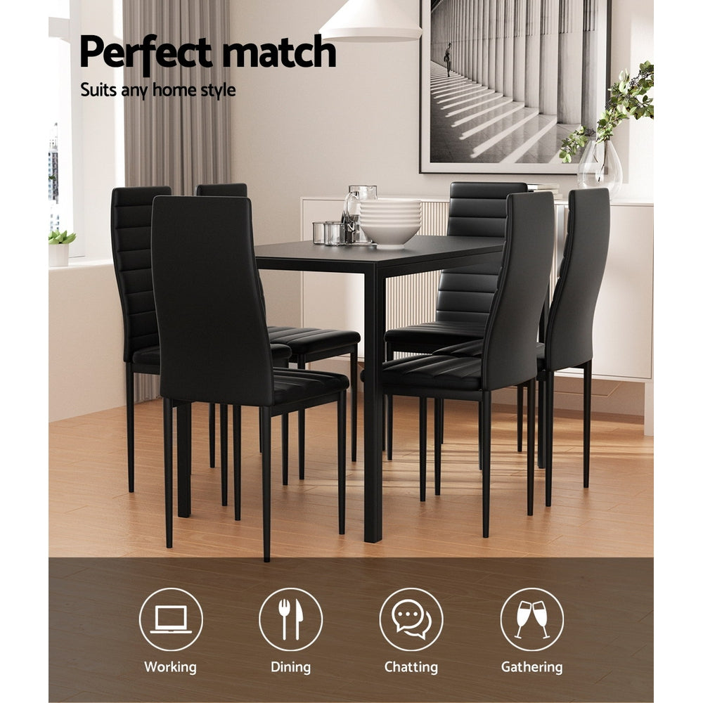 Artiss Dining Chairs and Table Dining Set 6 Chair Set Of 7 Wooden Top Black-Dining Sets - Peroz Australia - Image - 8