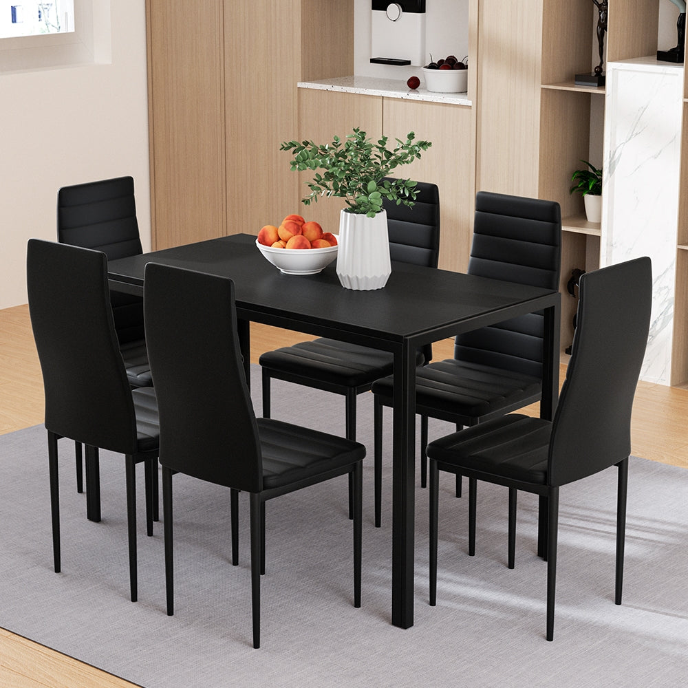 Artiss Dining Chairs and Table Dining Set 6 Chair Set Of 7 Wooden Top Black-Dining Sets - Peroz Australia - Image - 1