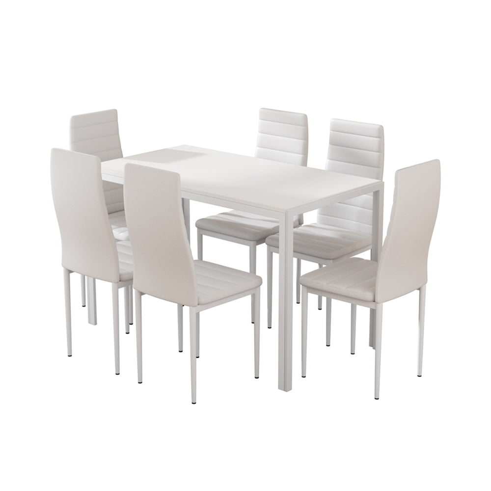 Artiss Dining Chairs and Table Dining Set 6 Chair Set Of 7 Wooden Top White-Dining Sets - Peroz Australia - Image - 2