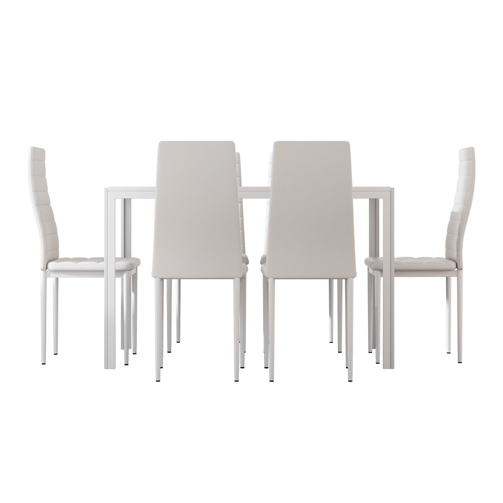 Artiss Dining Chairs and Table Dining Set 6 Chair Set Of 7 Wooden Top White-Dining Sets - Peroz Australia - Image - 4