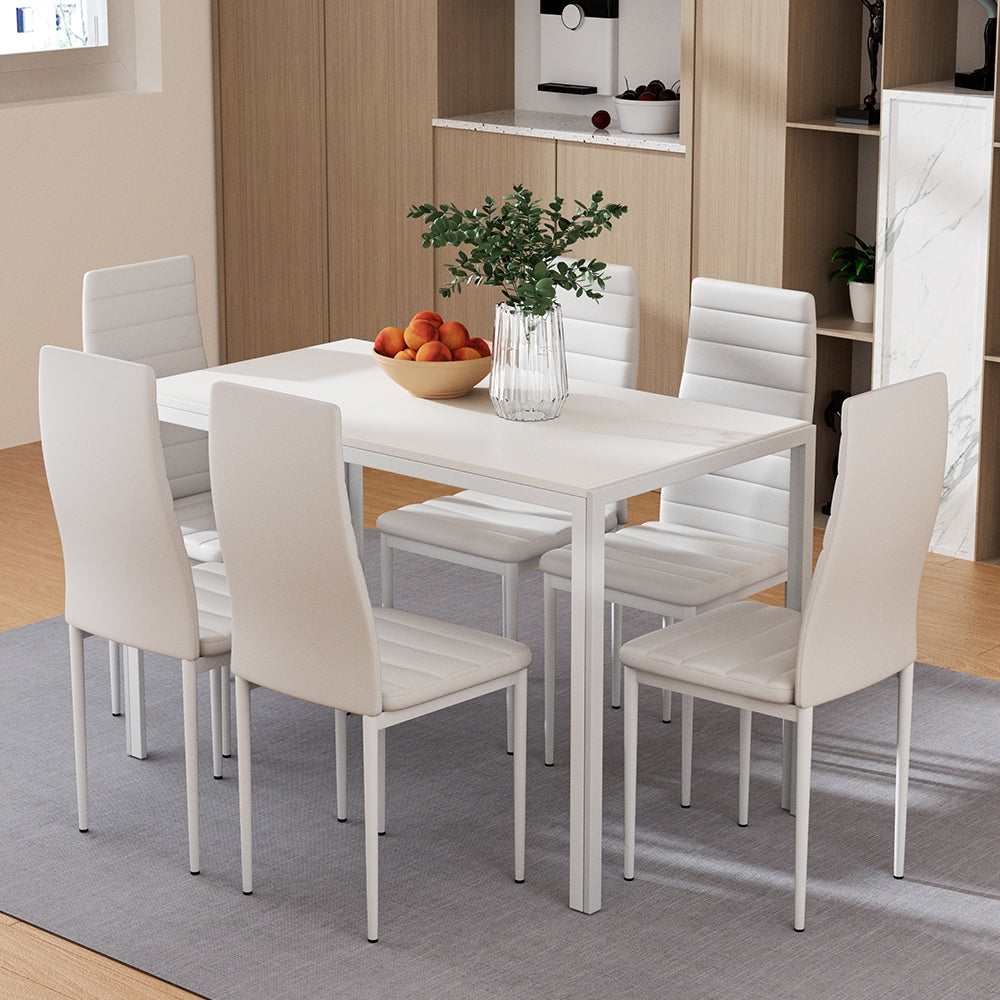 Artiss Dining Chairs and Table Dining Set 6 Chair Set Of 7 Wooden Top White-Dining Sets - Peroz Australia - Image - 1