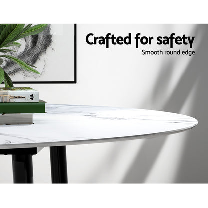 Artiss Dining Table Round Wooden Table With Marble Effect Metal Legs 110CM White-Furniture &gt; Dining-PEROZ Accessories