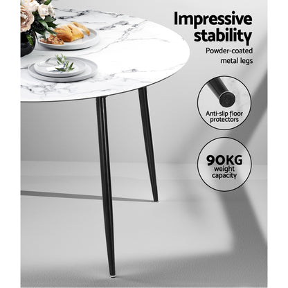 Artiss Dining Table Round Wooden Table With Marble Effect Metal Legs 110CM White-Furniture &gt; Dining-PEROZ Accessories