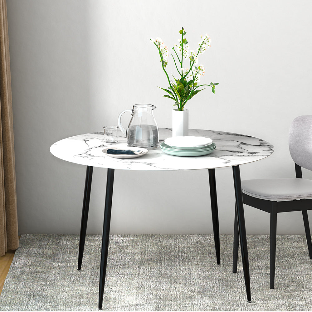 Artiss Dining Table Round Wooden Table With Marble Effect Metal Legs 110CM White-Furniture &gt; Dining-PEROZ Accessories