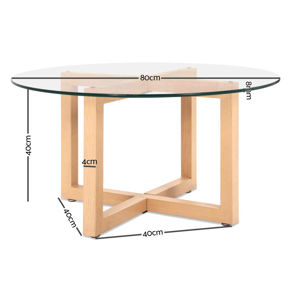 Artiss Tempered Glass Round Coffee Table - Beige-Furniture &gt; Dining - Peroz Australia - Image - 2
