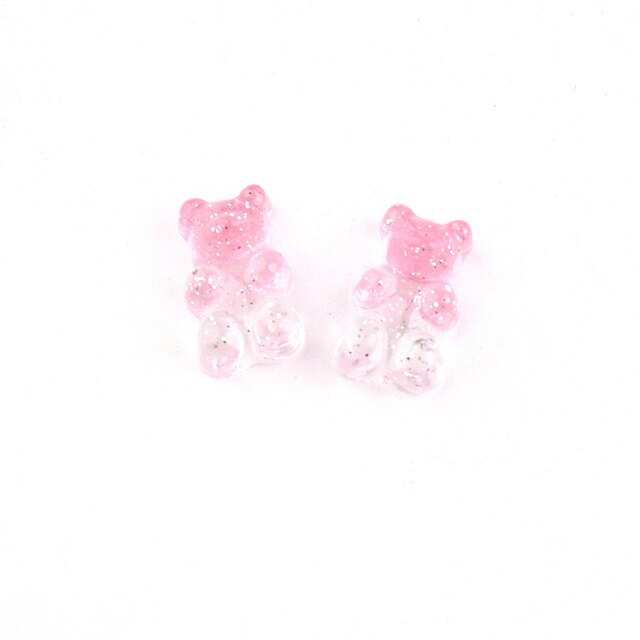 Anykidz 10pcs Pink Clear Glitter Bear Shoe Charm Accessories Jeans Clogs Pendants Designer Ornament Jibbitz for Crocs-Shoe Charms-PEROZ Accessories
