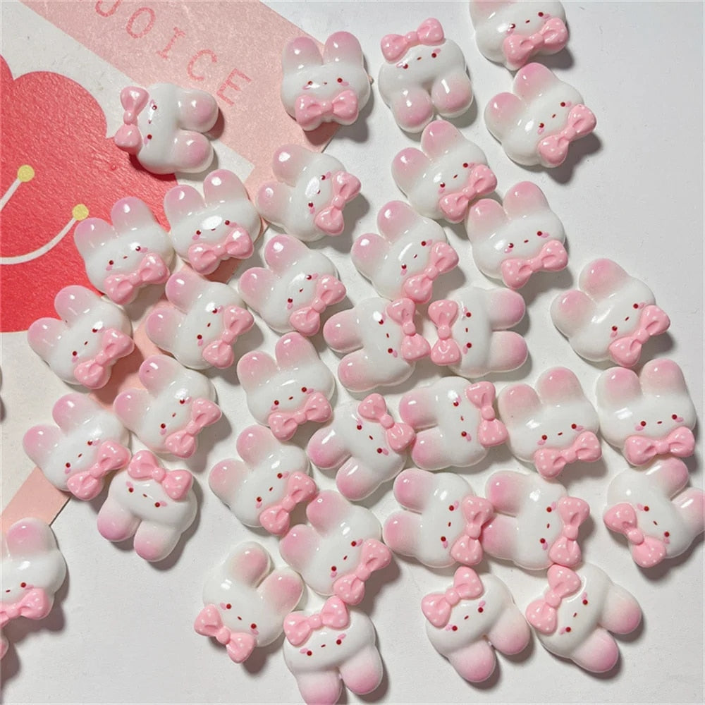 Anykidz Jibbitz Pink Bow Tie Rabbit 2pcs Shoe Charm Accessories Jeans Clogs Pendants Designer Ornament for Crocs-Shoe Accessories-PEROZ Accessories