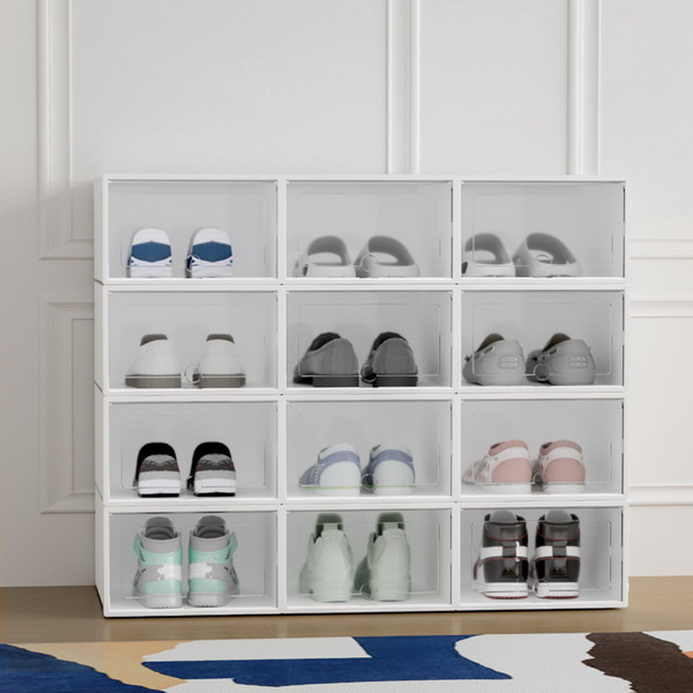 Artiss Shoe Box Set of 12 Storage Case Stackable Plastic Shoe Cabinet Cube White-Furniture &gt; Bedroom-PEROZ Accessories