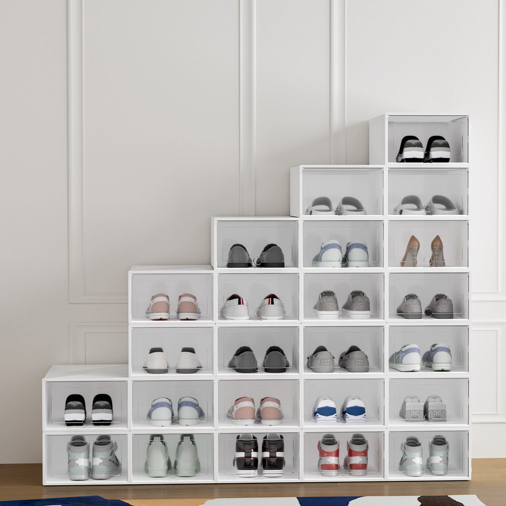 Artiss Shoe Box Set of 24 Storage Case Stackable Plastic Shoe Cabinet Cube White-Furniture &gt; Bedroom-PEROZ Accessories