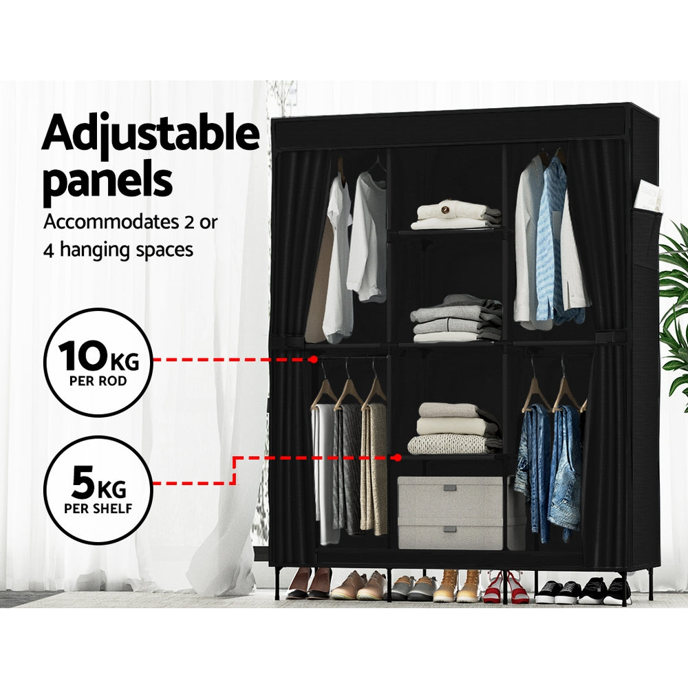 Artiss Clothes Wardrobe Closet Storage Large Portable Organiser with Shelf Black-Home &amp; Garden &gt; Storage - Peroz Australia - Image - 6