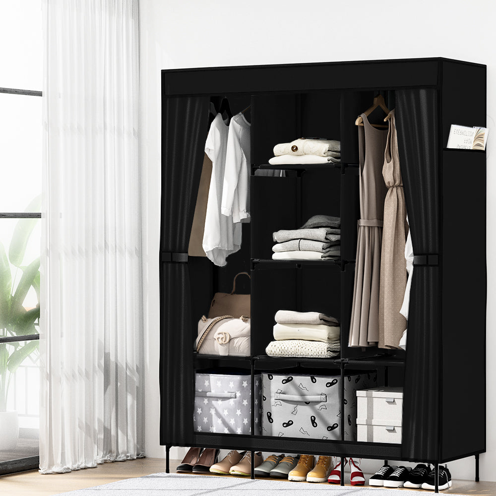 Artiss Clothes Wardrobe Closet Storage Large Portable Organiser with Shelf Black-Home &amp; Garden &gt; Storage - Peroz Australia - Image - 1